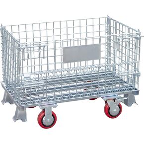 32" x 20" x 24" Collapsible Wire Mesh Container with Casters, Zinc Galvanized Folding Steel Storage Bin for Warehouse, Factory, Hospital, Airport, Hotel Use, 1000 lbs Capacity, Gray in Saudi Arabia
