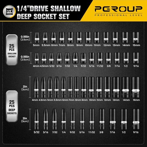 1/4 Inch Drive Impact Socket Set, 79 PCS Standard SAE(5/32-9/16inch) & Metric(4-15mm) Size, 6 Point Deep & Shallow, 72T Wrench Ratchet Kit, Master Grade Cr-V With Heavy Duty Storage Case in Saudi Arabia