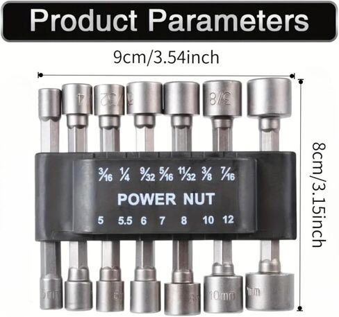 Power Nut Driver Drill Bit 14-Piece Set, 1/4" Hex Drive, Metric & SAE Socket Wrench Screws Compatible with Power Tools in Kuwait