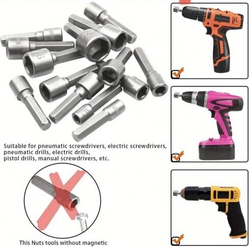 Power Nut Driver Drill Bit 14-Piece Set, 1/4" Hex Drive, Metric & SAE Socket Wrench Screws Compatible with Power Tools in Kuwait