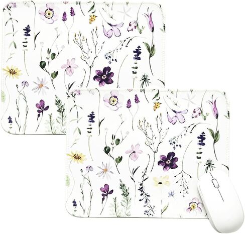 2PCS Mouse Pad for Desk – Cute Small Mouse Pad for Laptop, Non-Slip Rubber Base, Stitched Edge – Smooth Mousepads for Women Office Home (Flower Color, 2PCS) in Kuwait