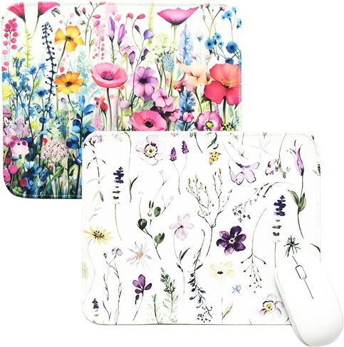 2PCS Mouse Pad for Desk – Cute Small Mouse Pad for Laptop, Non-Slip Rubber Base, Stitched Edge – Smooth Mousepads for Women Office Home (Flower Color, 2PCS) in Kuwait