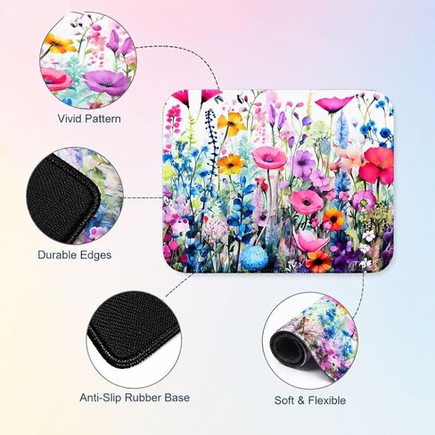 2PCS Mouse Pad for Desk – Cute Small Mouse Pad for Laptop, Non-Slip Rubber Base, Stitched Edge – Smooth Mousepads for Women Office Home (Flower Color, 2PCS) in Kuwait