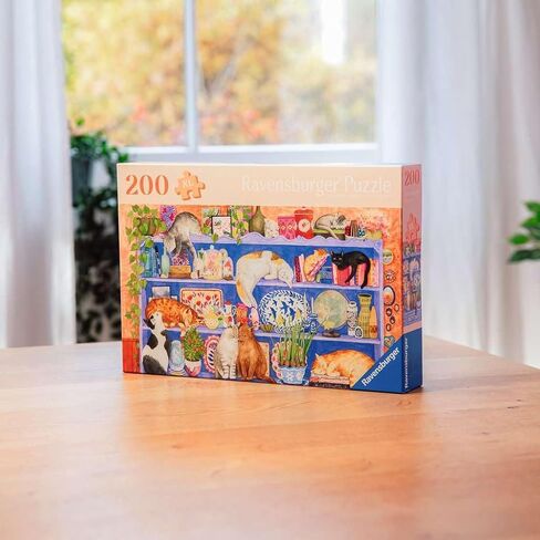 Ravensburger Feel Well - Cats on Shelf - 200 Piece Jigsaw Puzzle | Thicker Pieces, Large Image Format, and Included Stand | Premium Quality Puzzle Made in Europe in Kuwait