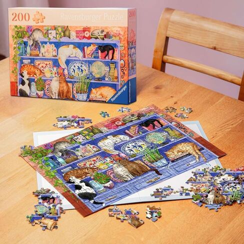 Ravensburger Feel Well - Cats on Shelf - 200 Piece Jigsaw Puzzle | Thicker Pieces, Large Image Format, and Included Stand | Premium Quality Puzzle Made in Europe in Kuwait