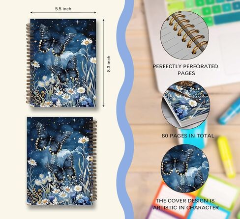 Dejfel Vintage Floral Butterfly Notebook Journal,Vintage Flower Butterfly Diary Gifts, Journaling Writing Pad for Women Work Office School Supplies, Spiral Notebook 5.5x8.3 in Kuwait