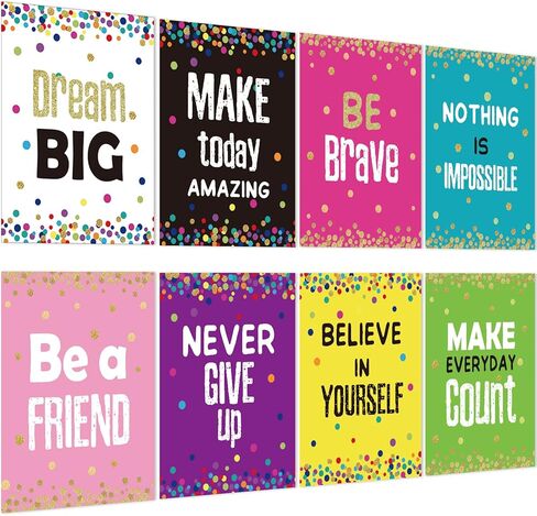 Chivao 8 Pcs Back to School Motivational Posters for Classroom 10"x13" Growth Mindset Bulletin Board Decor with Inspirational Quote Confetti Positive Wall for Teacher Elementary High School in Saudi Arabia