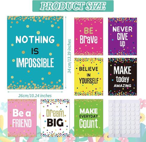 Chivao 8 Pcs Back to School Motivational Posters for Classroom 10"x13" Growth Mindset Bulletin Board Decor with Inspirational Quote Confetti Positive Wall for Teacher Elementary High School in Saudi Arabia