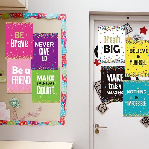 Chivao 8 Pcs Back to School Motivational Posters for Classroom 10"x13" Growth Mindset Bulletin Board Decor with Inspirational Quote Confetti Positive Wall for Teacher Elementary High School in Saudi Arabia
