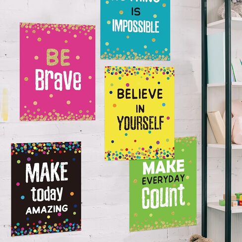 Chivao 8 Pcs Back to School Motivational Posters for Classroom 10"x13" Growth Mindset Bulletin Board Decor with Inspirational Quote Confetti Positive Wall for Teacher Elementary High School in Saudi Arabia