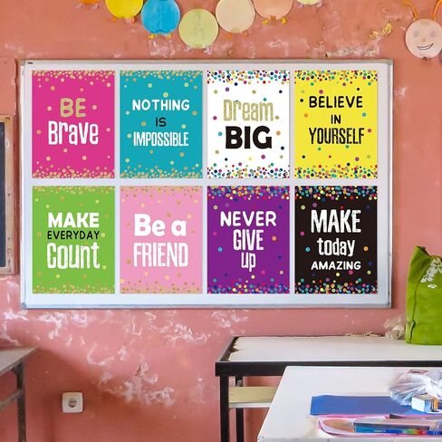 Chivao 8 Pcs Back to School Motivational Posters for Classroom 10"x13" Growth Mindset Bulletin Board Decor with Inspirational Quote Confetti Positive Wall for Teacher Elementary High School in Saudi Arabia