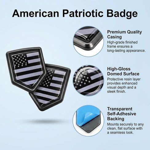 2 Pack Black American Flag Decal Car Emblem, Chrome Shield Badge Sticker for Trucks and Vehicles, All Black USA Flag Decoration for Auto Window, Body or Tailgate, Exterior Accessories in Saudi Arabia