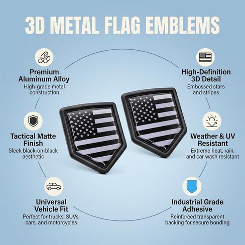 2 Pack Black American Flag Decal Car Emblem, Chrome Shield Badge Sticker for Trucks and Vehicles, All Black USA Flag Decoration for Auto Window, Body or Tailgate, Exterior Accessories in Saudi Arabia