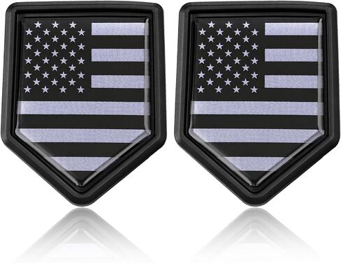 2 Pack Black American Flag Decal Car Emblem, Chrome Shield Badge Sticker for Trucks and Vehicles, All Black USA Flag Decoration for Auto Window, Body or Tailgate, Exterior Accessories in Saudi Arabia