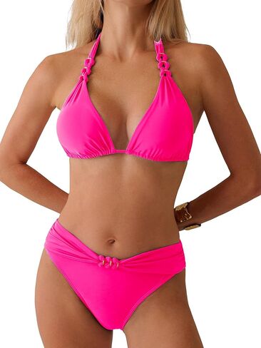 TASHEHE Women's V Cut Ruched Bikini Set Triangle Sexy Swimsuit Two Piece Bathing Suit in Saudi Arabia