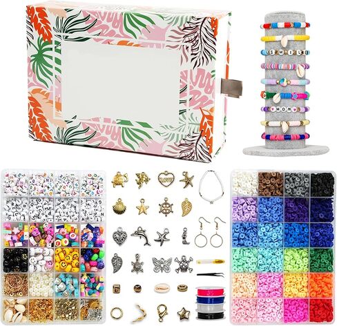 6525 Pcs Bracelet Making Kit for Beginners, Friendship Bracelet Making Kit for Girls Teens Adults, Includes Letters Beads & Smiley Beads, Polymer Clay Beads Jewelry Making Kit with 2 Storage Boxes in Kuwait