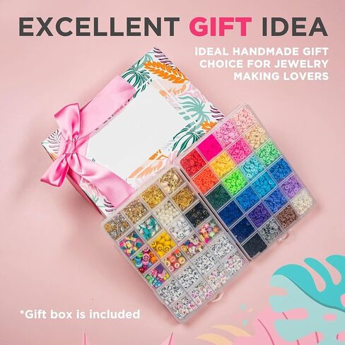 6525 Pcs Bracelet Making Kit for Beginners, Friendship Bracelet Making Kit for Girls Teens Adults, Includes Letters Beads & Smiley Beads, Polymer Clay Beads Jewelry Making Kit with 2 Storage Boxes in Kuwait
