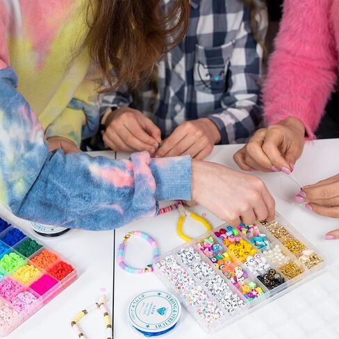 6525 Pcs Bracelet Making Kit for Beginners, Friendship Bracelet Making Kit for Girls Teens Adults, Includes Letters Beads & Smiley Beads, Polymer Clay Beads Jewelry Making Kit with 2 Storage Boxes in Kuwait