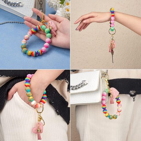 70 Pcs 15mm Silicone Beads for Keychain Making Stripe Rainbow Round Focal Beads for Pens Bracelet Necklace Jewelry Making Supplies(Rainbow) in Saudi Arabia