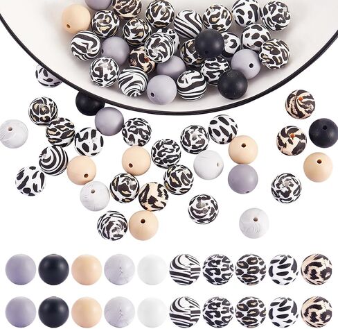 70 Pcs 15mm Silicone Beads for Keychain Making Stripe Rainbow Round Focal Beads for Pens Bracelet Necklace Jewelry Making Supplies(Rainbow) in Saudi Arabia