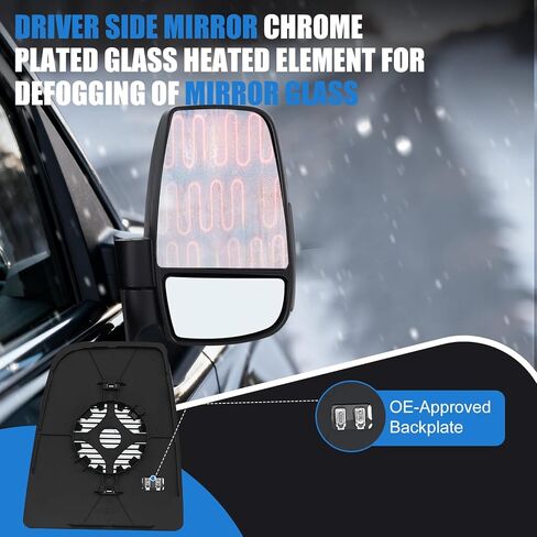 Passenger Side Upper Mirror Glass for 2015-2023 Ford Transit 150 250 350 HD - Heated OE Replacement with Backing Plate, Fits CK4Z-17K707-C, Right Side Mirror for Van, Anti-Vibration Mirror in Kuwait