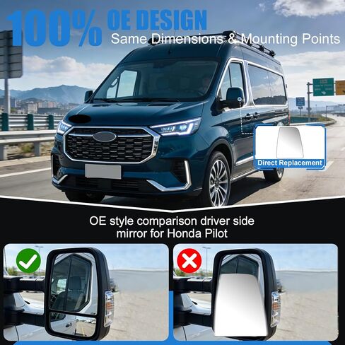 Passenger Side Upper Mirror Glass for 2015-2023 Ford Transit 150 250 350 HD - Heated OE Replacement with Backing Plate, Fits CK4Z-17K707-C, Right Side Mirror for Van, Anti-Vibration Mirror in Kuwait