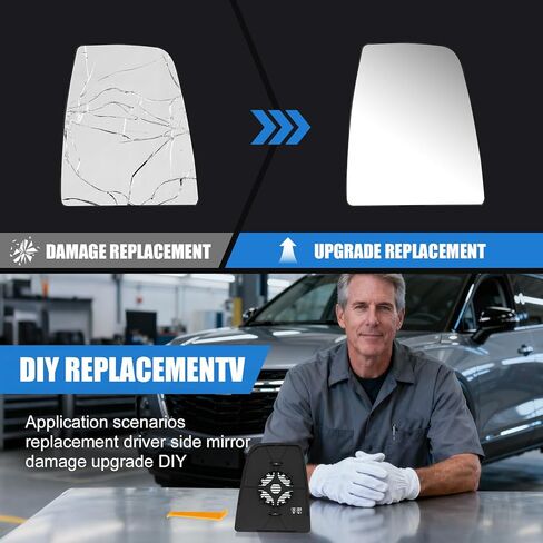 Passenger Side Upper Mirror Glass for 2015-2023 Ford Transit 150 250 350 HD - Heated OE Replacement with Backing Plate, Fits CK4Z-17K707-C, Right Side Mirror for Van, Anti-Vibration Mirror in Kuwait