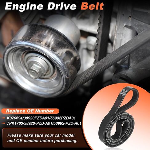 7PK1763 7-Ribs Engine Serpentine Drive Belt for Honda Element 2003 2004 2005 2006 2007 2008 2009 2010 2011 2.4L L4 K070694 38920PZDA01 in Kuwait