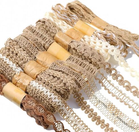 9 Rolls Craft Vintage Burlap Ribbons Lace Ribbon Trim Jute Ribbons Lace Natural Burlap Wedding Natural Jute Rope Twine String Rustic Gift Wrapping Party Supplies for Home Decoration in Saudi Arabia