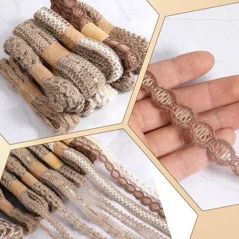 9 Rolls Craft Vintage Burlap Ribbons Lace Ribbon Trim Jute Ribbons Lace Natural Burlap Wedding Natural Jute Rope Twine String Rustic Gift Wrapping Party Supplies for Home Decoration in Saudi Arabia