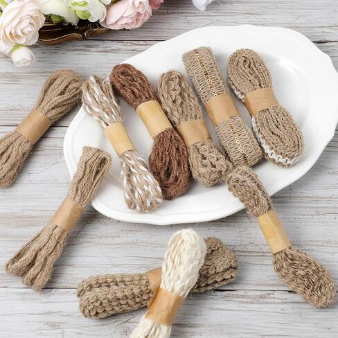 9 Rolls Craft Vintage Burlap Ribbons Lace Ribbon Trim Jute Ribbons Lace Natural Burlap Wedding Natural Jute Rope Twine String Rustic Gift Wrapping Party Supplies for Home Decoration in Saudi Arabia