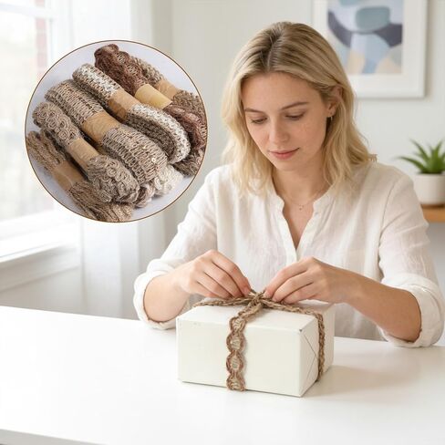 9 Rolls Craft Vintage Burlap Ribbons Lace Ribbon Trim Jute Ribbons Lace Natural Burlap Wedding Natural Jute Rope Twine String Rustic Gift Wrapping Party Supplies for Home Decoration in Saudi Arabia