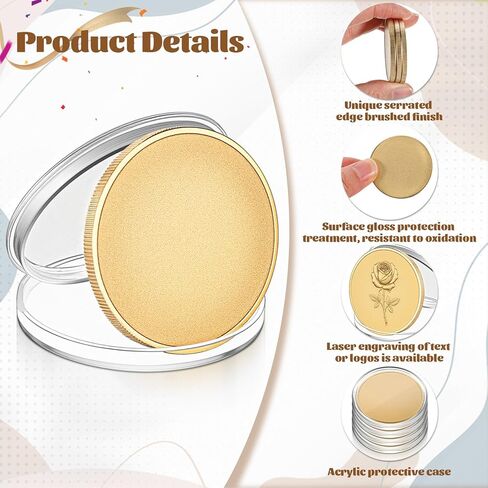 12 Pcs Blank Brass Coins for Laser Engraving Custom Coins Blanks Solid Brass Coin with Acrylic Protection Box 40mm Unfinished Challenge Coin Blanks for DIY Commemorative Collection(3mm) in Saudi Arabia