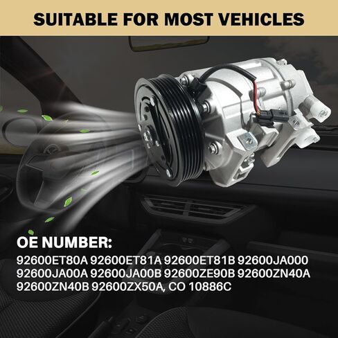 Air Conditioner AC Compressor With A/C Clutch Fits for Nissan Altima 2007-2012 2.5L, for Nissan Sentra 2007-2012 2.5L, CO 10886C, 1010886, 638784, 92600ET80A, 92600JA000, 92600ZE90B, 92600JA00A in Kuwait
