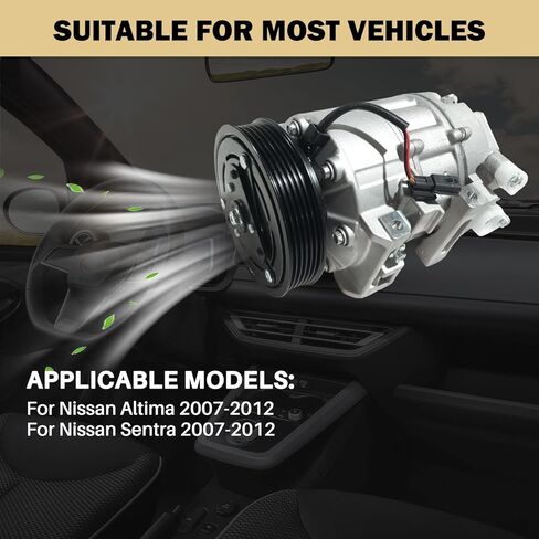 Air Conditioner AC Compressor With A/C Clutch Fits for Nissan Altima 2007-2012 2.5L, for Nissan Sentra 2007-2012 2.5L, CO 10886C, 1010886, 638784, 92600ET80A, 92600JA000, 92600ZE90B, 92600JA00A in Kuwait