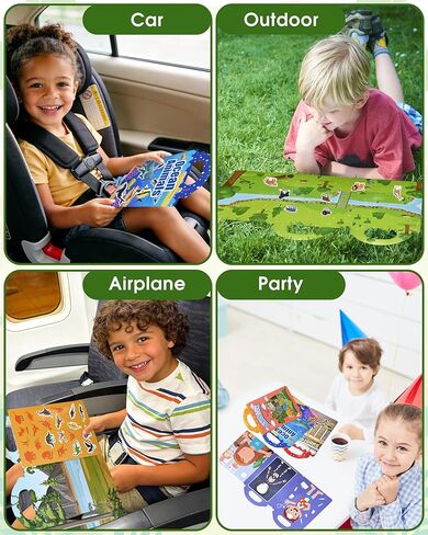 6-Pack Reusable Jelly Sticker Books for Toddlers, Silicone Sticker Activity Books with Vehicles, Animals, Dinosaurs & More, Travel Toys for Ages 3–5, Preschool Learning Gift in Saudi Arabia