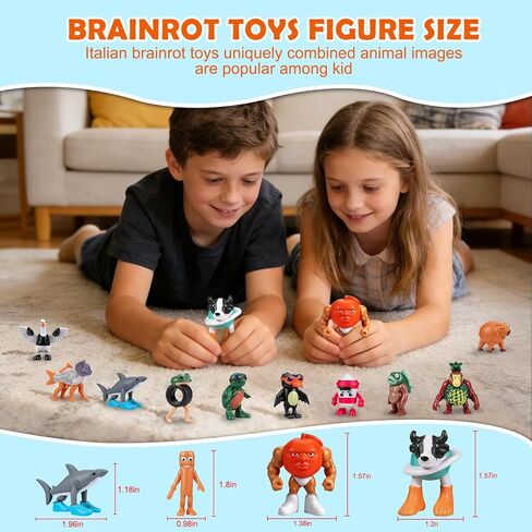 24PCS Italian Brainrot Steal a Brainrot Toys, Brain Rot Toys, Tralalero Tralala Action Figures, Tung Tung Tung Sahur Meme Shark Doll, Birthday Decor Party Favors Gifts for Boys Girls Kids Teens in Saudi Arabia