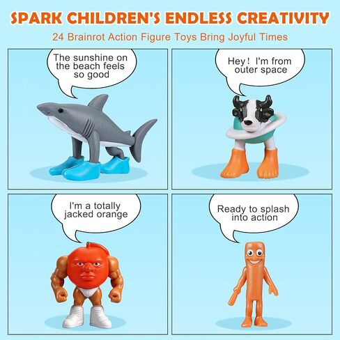 24PCS Italian Brainrot Steal a Brainrot Toys, Brain Rot Toys, Tralalero Tralala Action Figures, Tung Tung Tung Sahur Meme Shark Doll, Birthday Decor Party Favors Gifts for Boys Girls Kids Teens in Saudi Arabia