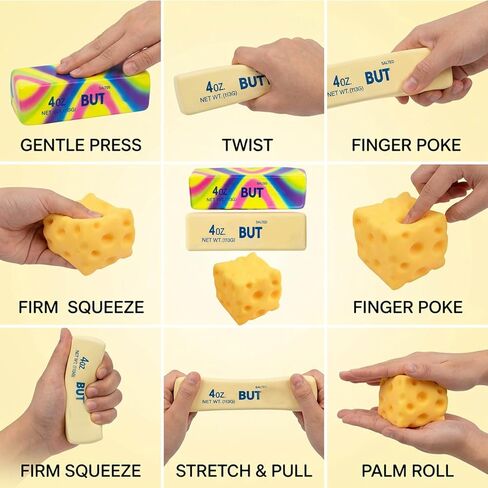 Cheese Squishy, Slow Rise Squishies, Stress Relief Fidgets for Office and Classroom, Set of 3 Butter Cheese Squishy Sensory Fidgets for Adults and Students, Cute Anxiety Relief Gifts for Desk Decor in Saudi Arabia