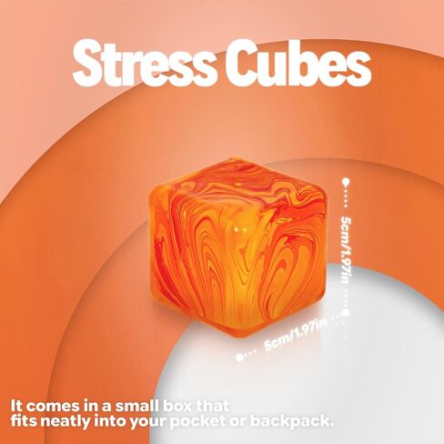 Jiezipaeasy Ice Cube Stress Ball 5cm(1.98", Marble Veined Squishy Fidget Toy for Adults & Kids, Soft Slow Rebound Sensory Toy for Stress & Anxiety Relief, Stretchy Non-Sticky Desk Toy (Orange) in Kuwait
