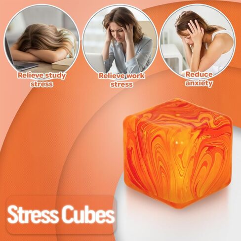 Jiezipaeasy Ice Cube Stress Ball 5cm(1.98", Marble Veined Squishy Fidget Toy for Adults & Kids, Soft Slow Rebound Sensory Toy for Stress & Anxiety Relief, Stretchy Non-Sticky Desk Toy (Orange) in Kuwait