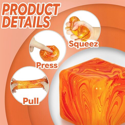 Jiezipaeasy Ice Cube Stress Ball 5cm(1.98", Marble Veined Squishy Fidget Toy for Adults & Kids, Soft Slow Rebound Sensory Toy for Stress & Anxiety Relief, Stretchy Non-Sticky Desk Toy (Orange) in Kuwait