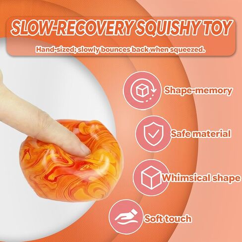 Jiezipaeasy Ice Cube Stress Ball 5cm(1.98", Marble Veined Squishy Fidget Toy for Adults & Kids, Soft Slow Rebound Sensory Toy for Stress & Anxiety Relief, Stretchy Non-Sticky Desk Toy (Orange) in Kuwait