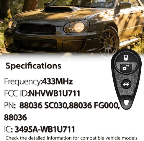 Key Fob Replacement for 1999-2011 Subaru Impreza Legacy Outback Tribeca WRX Forester NHVWB1U711 433MHz 4 Buttons (Set of 2) in Kuwait