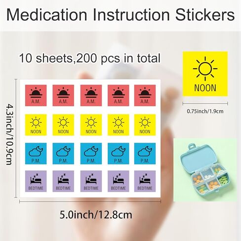 200 Pcs Medication Instruction Stickers, 3/4 Inch Morning Noon Evening Bedtime Medicine Reminder Sticker Labels for Pill Case Planner Organizer in Saudi Arabia