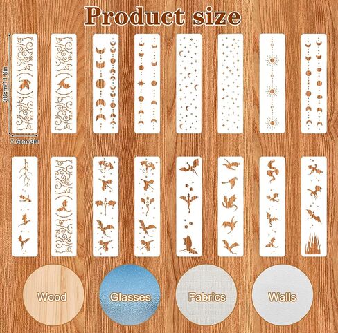 16 Pcs Dragon Stencil - 11 × 3 Inch Reusable Star and Moon Stencil - Border Stencils for Wood Burning, Book Edge, Canvas, Wood, Furniture, Wall, Craft, Art Deco in Kuwait