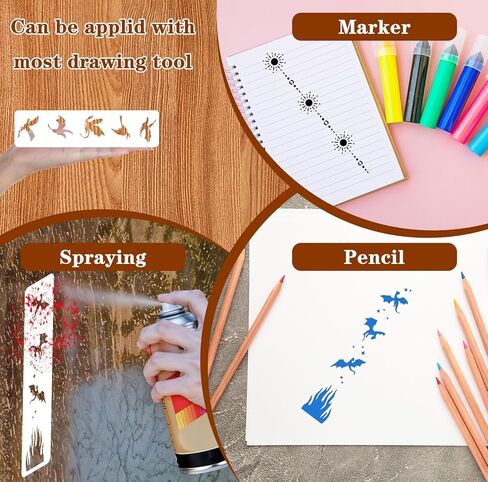 16 Pcs Dragon Stencil - 11 × 3 Inch Reusable Star and Moon Stencil - Border Stencils for Wood Burning, Book Edge, Canvas, Wood, Furniture, Wall, Craft, Art Deco in Kuwait