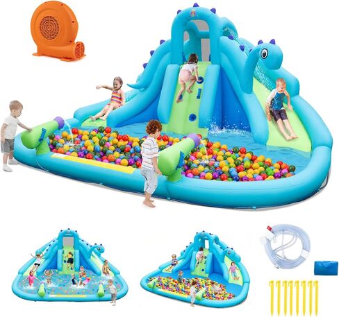 BOUNTECH Inflatable Water Slide Park, 15x12FT Double Slides Kids Mega Waterslide for Outdoor Racing Fun, Heavy Climbing Wall, Blow up Water Slides Inflatables for Big Kids Backyard Party Gifts in Saudi Arabia