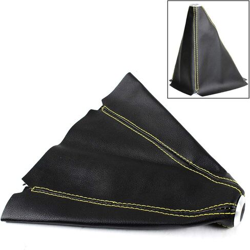 Universal Black PVC Leather Manual Shift Shifter Boot Cover (Yellow Stitching) in Kuwait