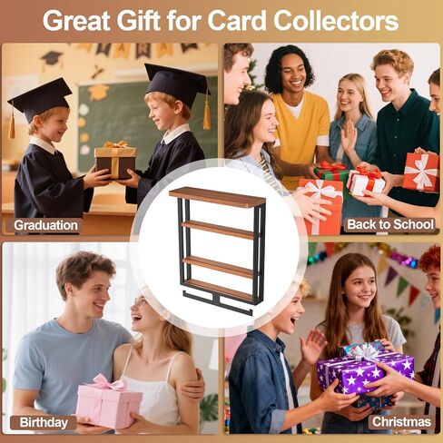 Wall Trading Card Display,3-Tier Graded Card Display with Medal Hanger,Wood Sports Card Display Case,Card Display Stand with Shelf for Cards Display and Collection in Saudi Arabia
